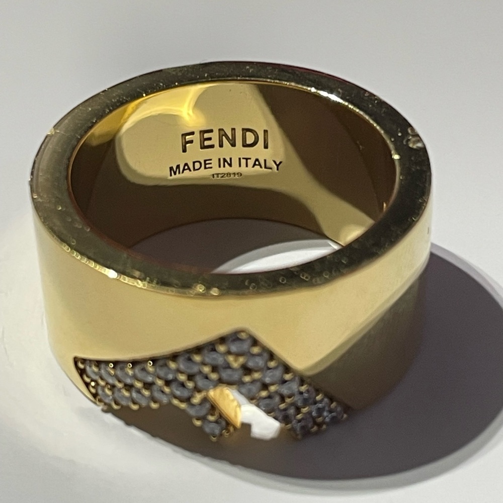 Fendi Gold Tone and Crystal Ring Size - M